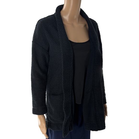 Marine Layer Black Birdseye Open Front Cotton Cardigan Sweater - Picture 4 of 8